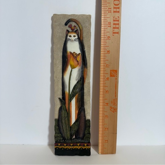 Multi 3X11" Black White 3D Kitty Cat Plaque with Tulip - Picture 6 of 6